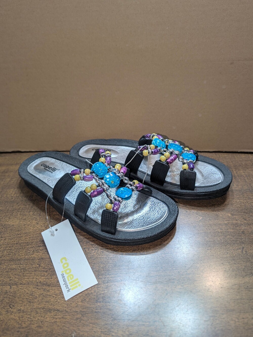 NWT Capelli New York Beaded Slide Sandals – Black / Multi – Women's Size 8